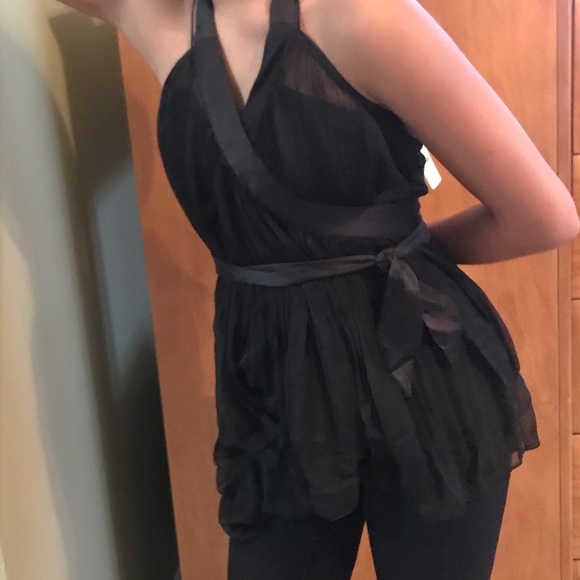 Free People XS Lana Wrap Top Black Sheer/unlined - Picture 3 of 16